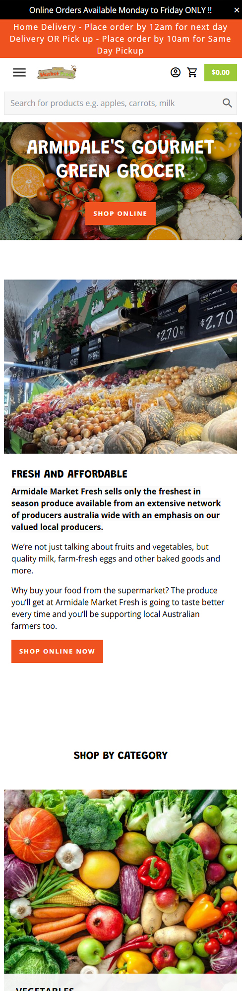 Armidale Market Fresh homepage mobile view