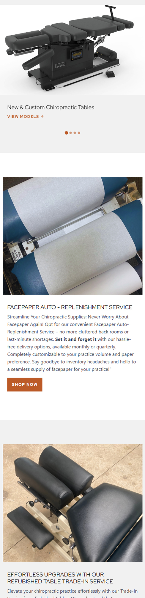 Chiro Tables homepage mobile view