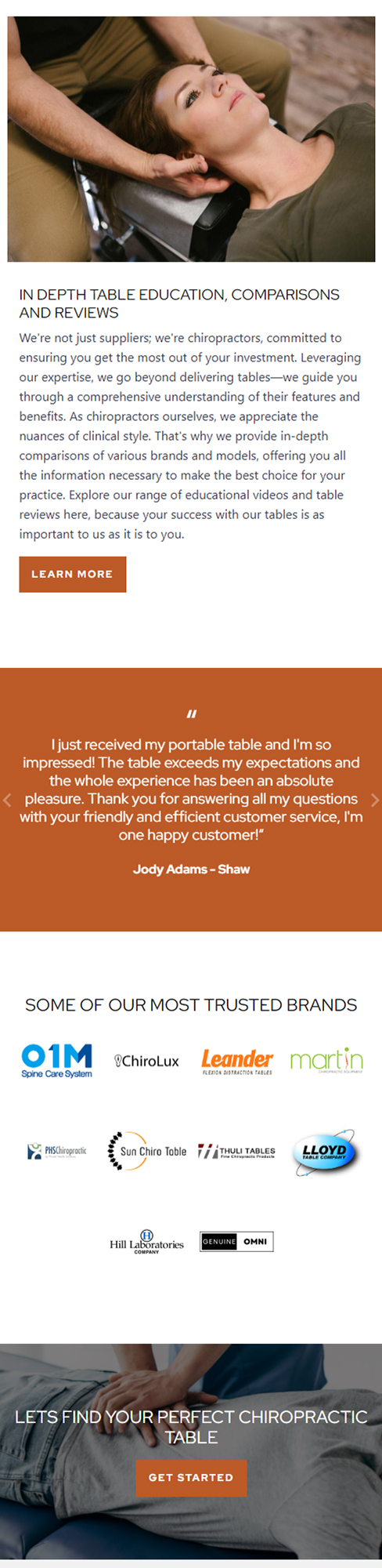 Chiro Tables productb page mobile view