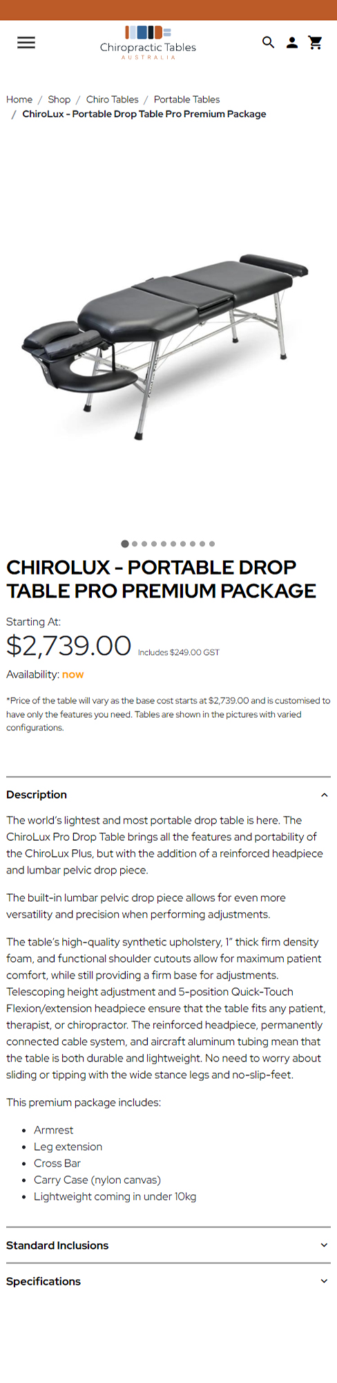 Chiro Tables website mobile view