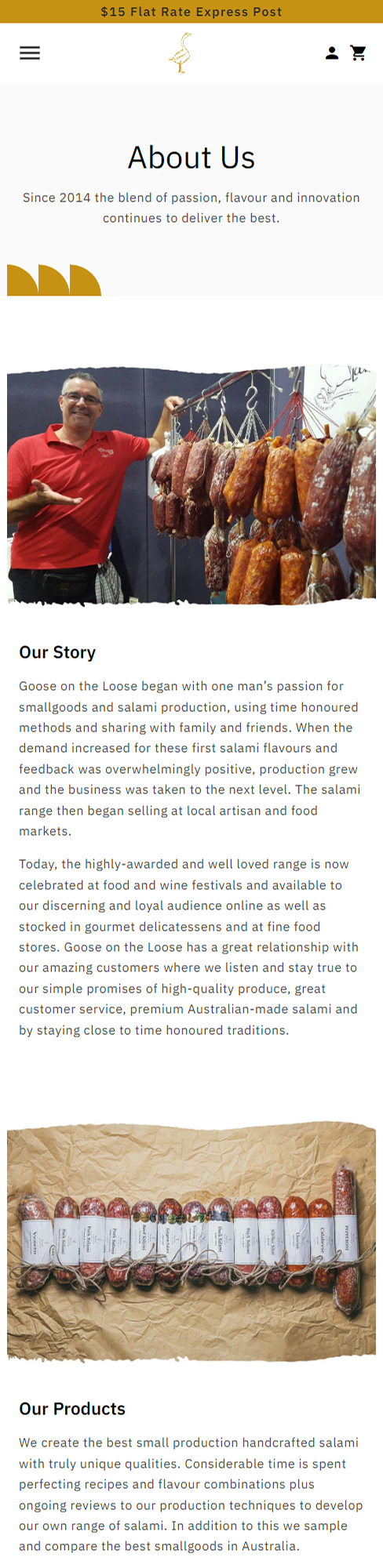 Goose on the Loose about us page mobile view