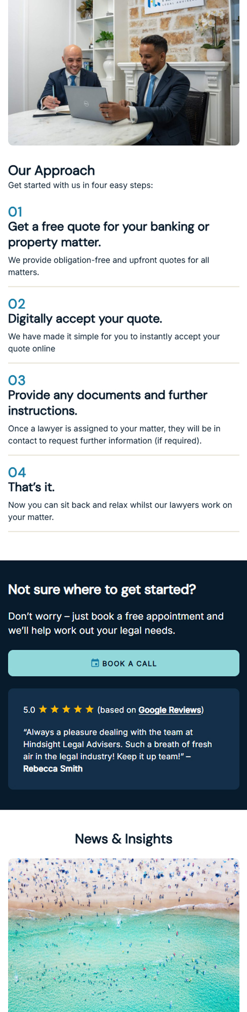 Hindsight homepage mobile view