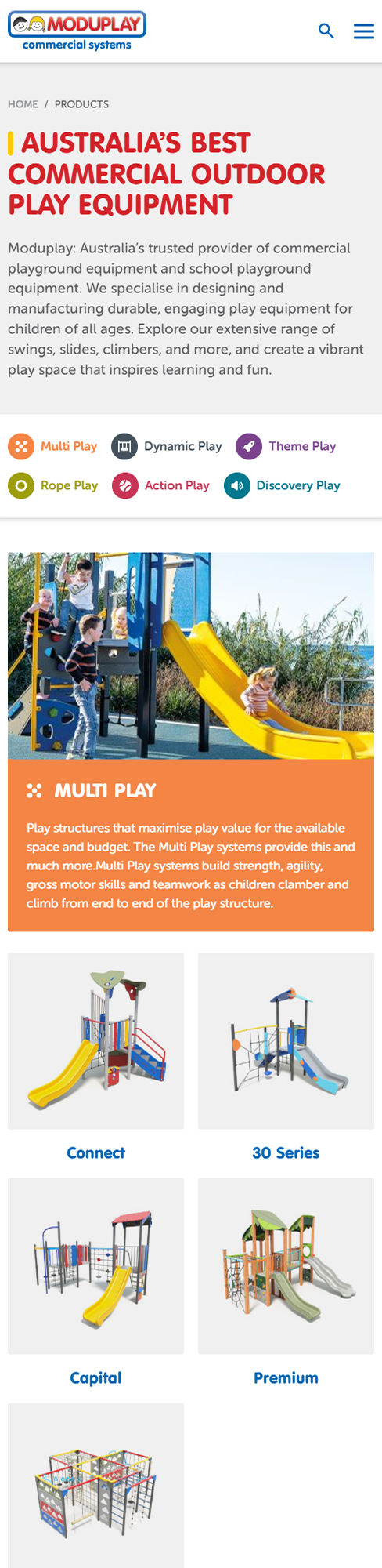 Moduplay homepage mobile view