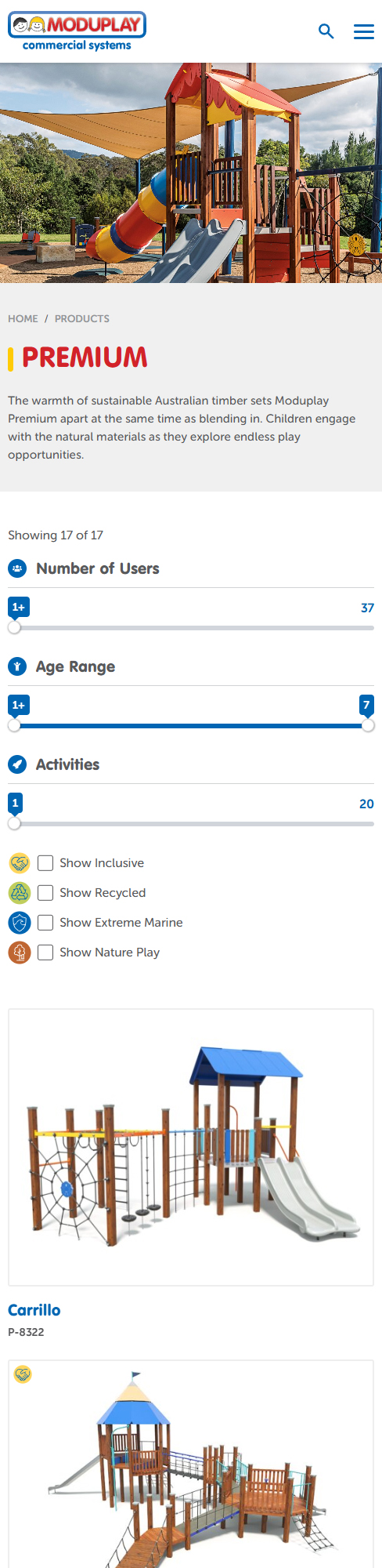 Moduplay product page mobile view