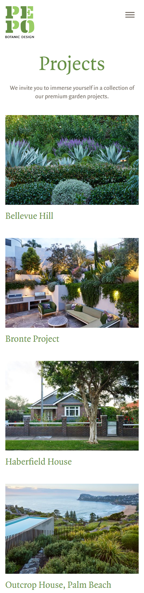 Pepo website projects mobile view