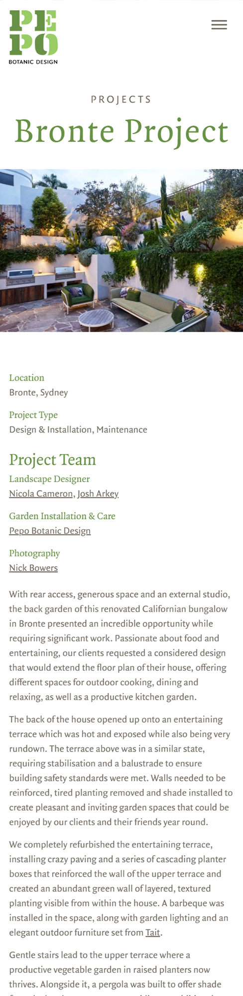 Pepo project page mobile view