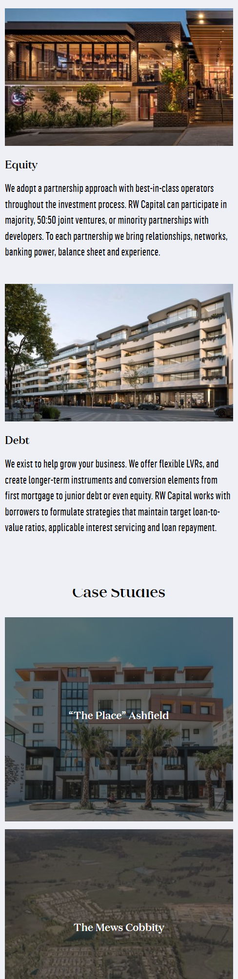 RW Capital product page mobile view