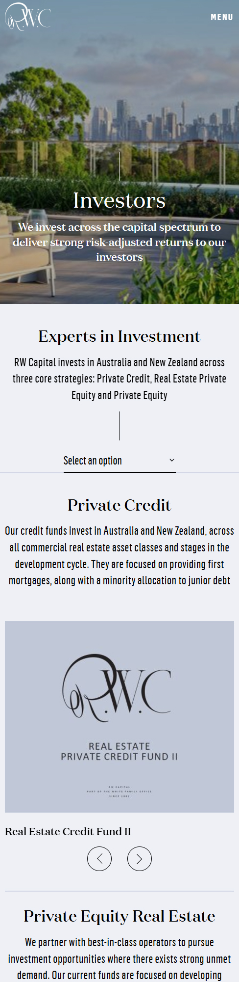RW Capital website mobile view