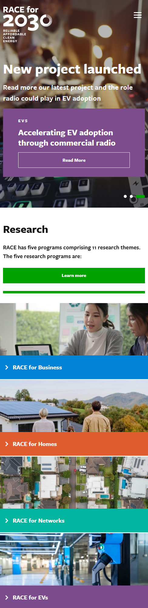 Race for 30 homepage mobile view