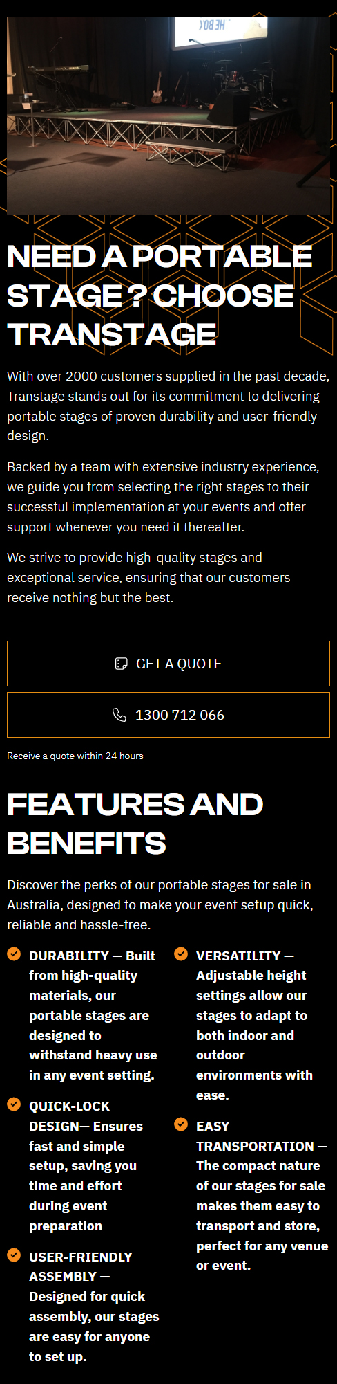 Transtage homepage mobile view