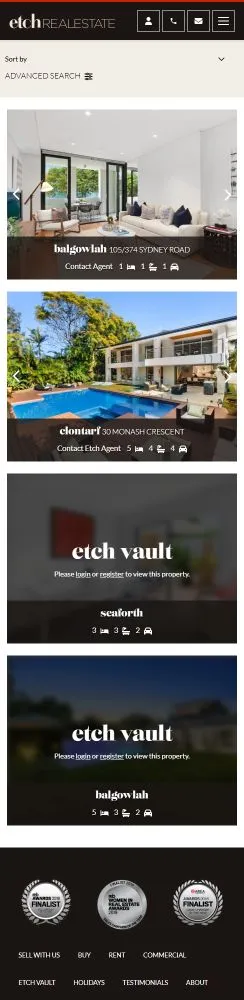 Mobile preview of the custom WordPress them for Etch Realestate