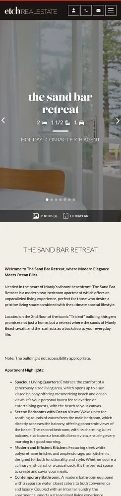 Mobile preview of the custom WordPress them for Etch Realestate