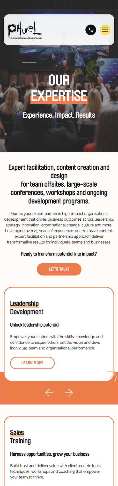 Mobile preview of the custom wordpress theme designed and developed for Phuel